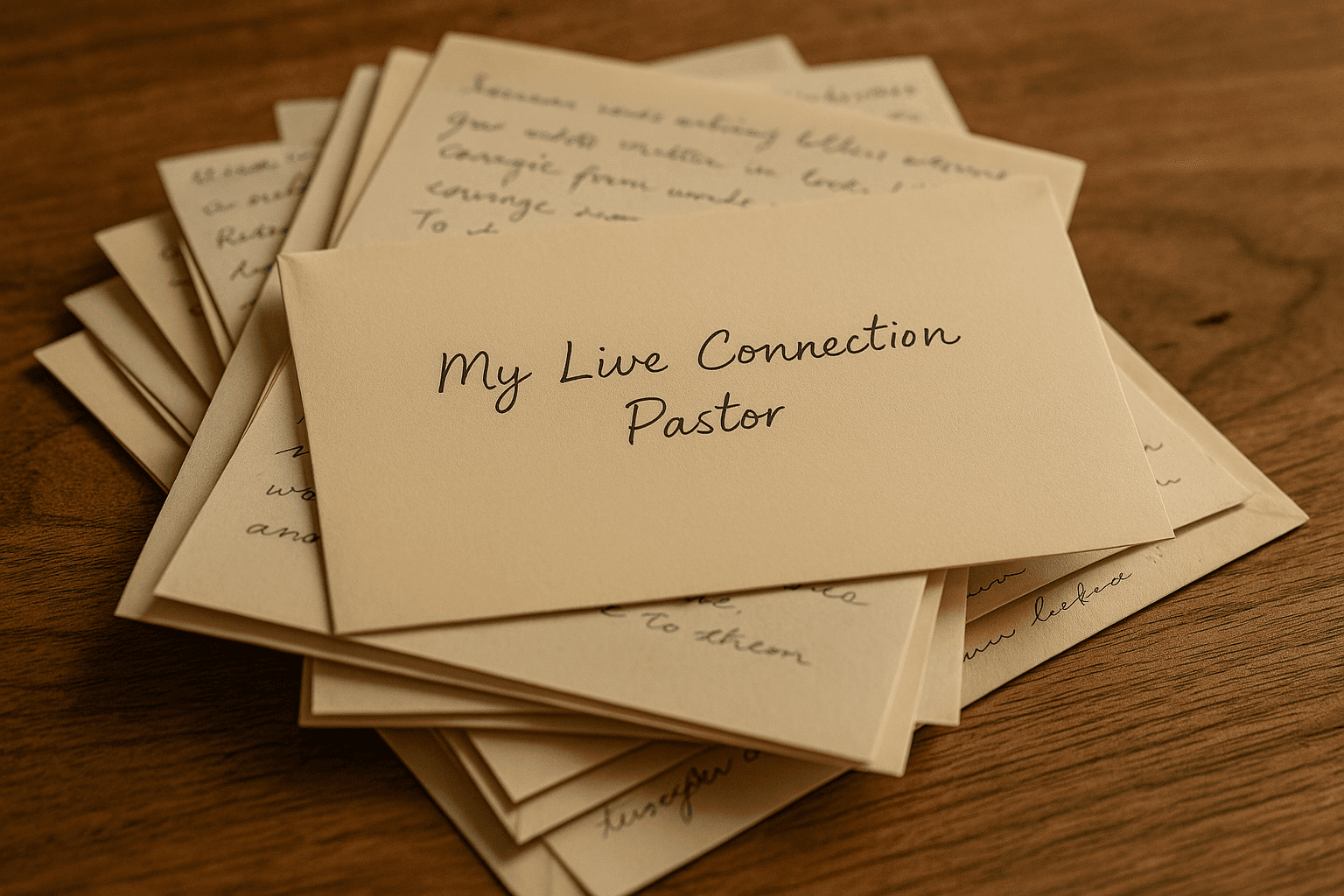 A stack of handwritten letters to a Live Connection pastor.