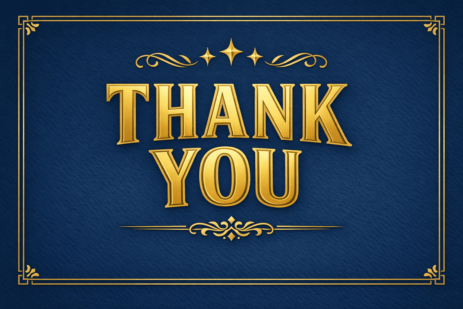 Thank you message on a blue and gold background.